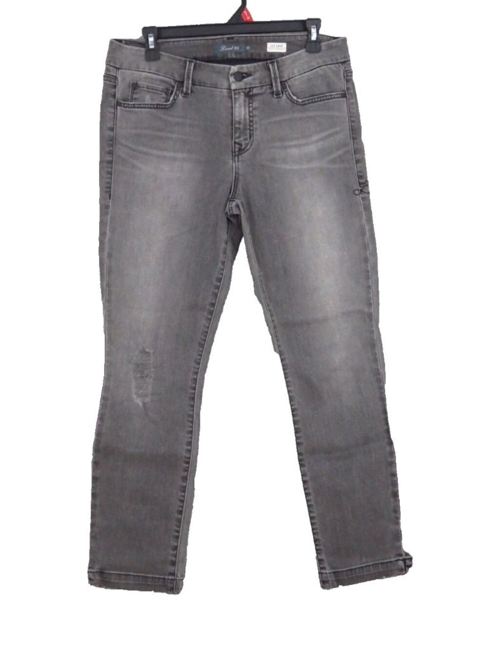 Level 99 Women Lily Crop Skinny Stretch Faded Rip Black 5 Pocket Jean Size 30